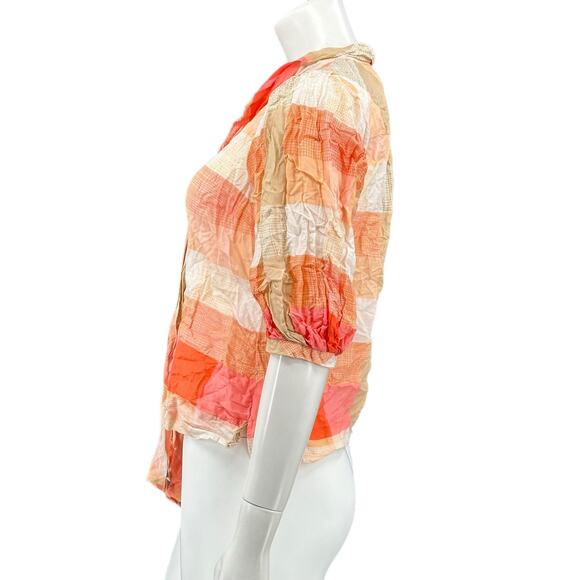 Maeve Anthropologie Top Women 4 Orange Pink Button Up Tie Neck Summer Boho Beach - Picture 4 of 8